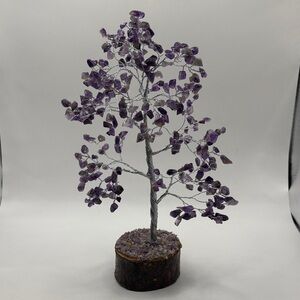 Amethyst Chip Gemstone Tree on Wood Base - Purple Crystal Decor